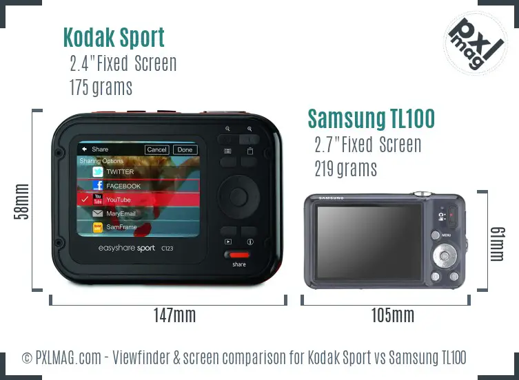 Kodak Sport vs Samsung TL100 Screen and Viewfinder comparison