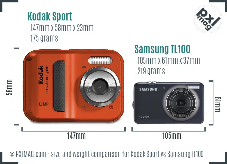 Kodak Sport vs Samsung TL100 size comparison