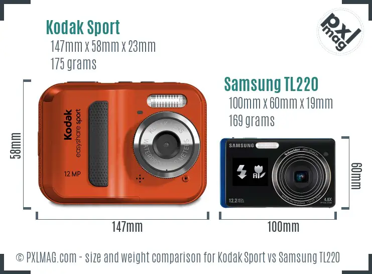 Kodak Sport vs Samsung TL220 size comparison