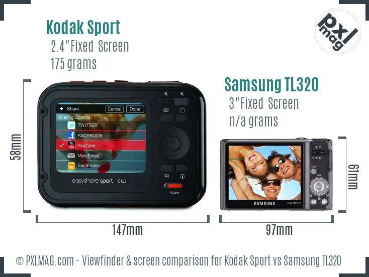 Kodak Sport vs Samsung TL320 Screen and Viewfinder comparison