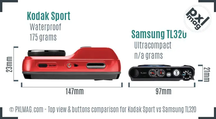 Kodak Sport vs Samsung TL320 top view buttons comparison