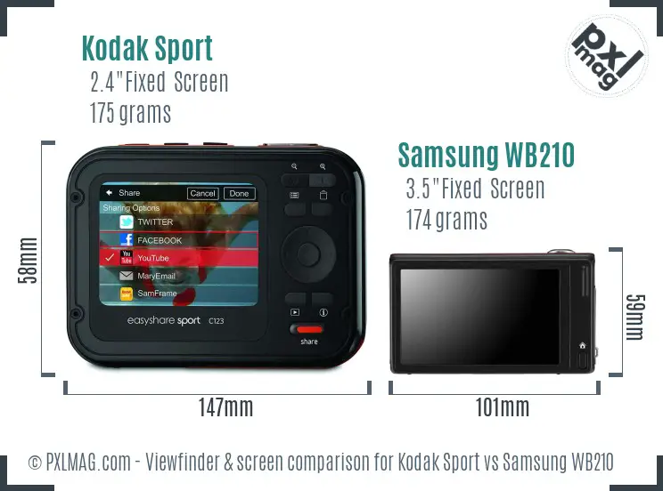 Kodak Sport vs Samsung WB210 Screen and Viewfinder comparison