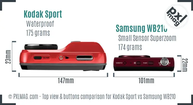 Kodak Sport vs Samsung WB210 top view buttons comparison