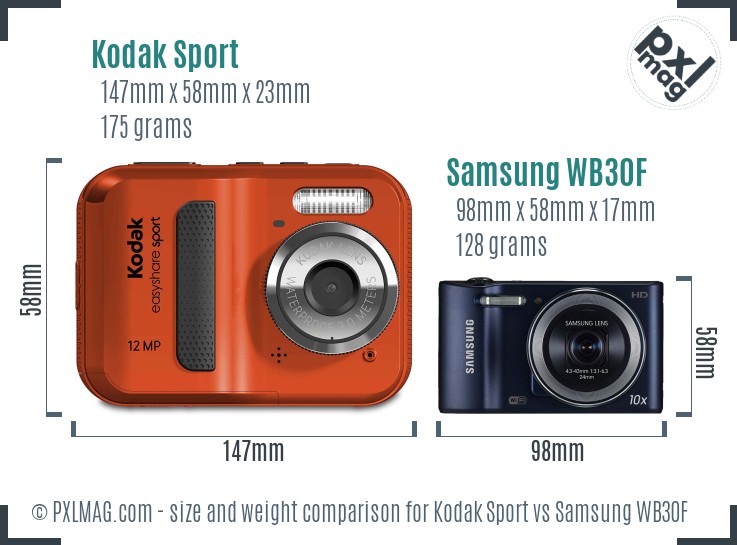 Kodak Sport vs Samsung WB30F size comparison