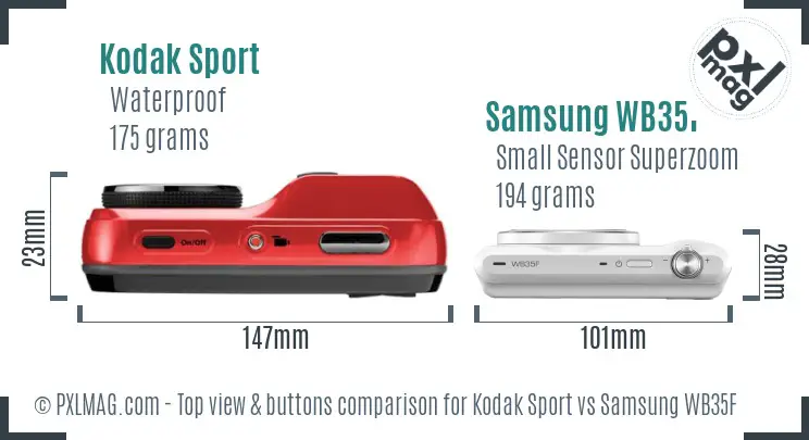 Kodak Sport vs Samsung WB35F top view buttons comparison Kodak Sport vs Samsung WB35F top view buttons comparison