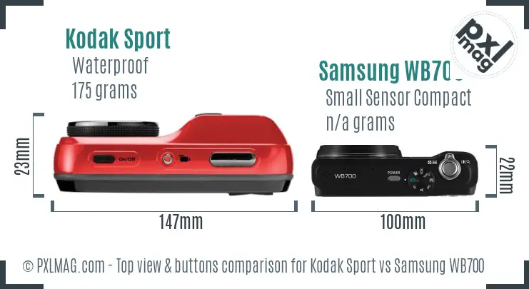 Kodak Sport vs Samsung WB700 top view buttons comparison