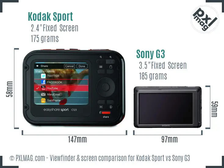 Kodak Sport vs Sony G3 Screen and Viewfinder comparison