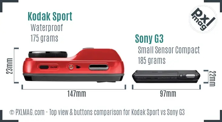Kodak Sport vs Sony G3 top view buttons comparison