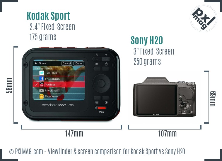 Kodak Sport vs Sony H20 Screen and Viewfinder comparison