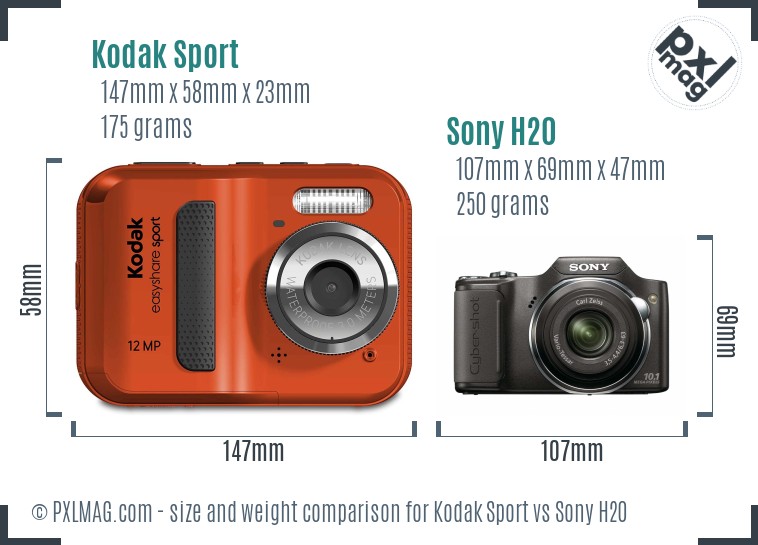 Kodak Sport vs Sony H20 size comparison