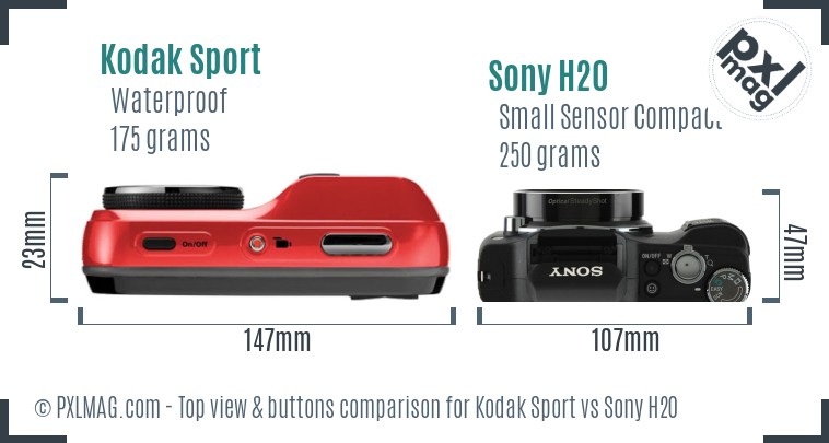 Kodak Sport vs Sony H20 top view buttons comparison