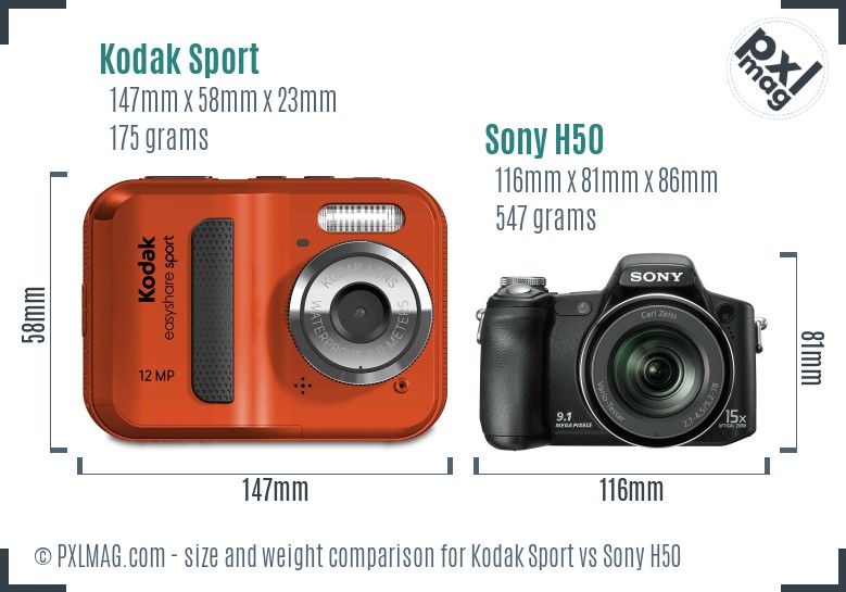Kodak Sport vs Sony H50 size comparison