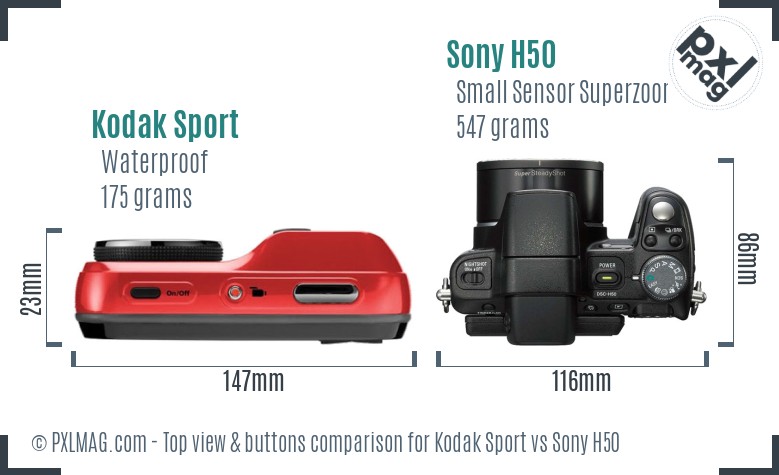 Kodak Sport vs Sony H50 top view buttons comparison