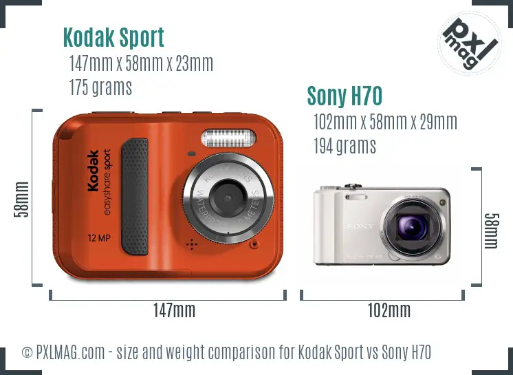 Kodak Sport vs Sony H70 size comparison Kodak Sport vs Sony H70 size comparison