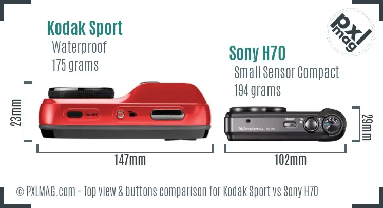 Kodak Sport vs Sony H70 top view buttons comparison Kodak Sport vs Sony H70 top view buttons comparison