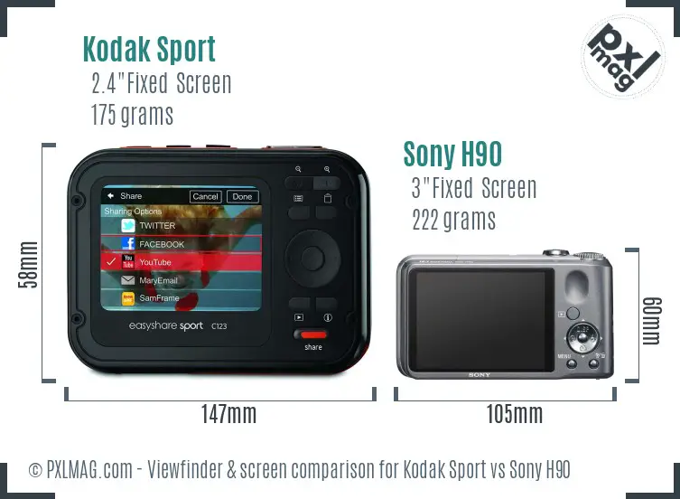 Kodak Sport vs Sony H90 Screen and Viewfinder comparison