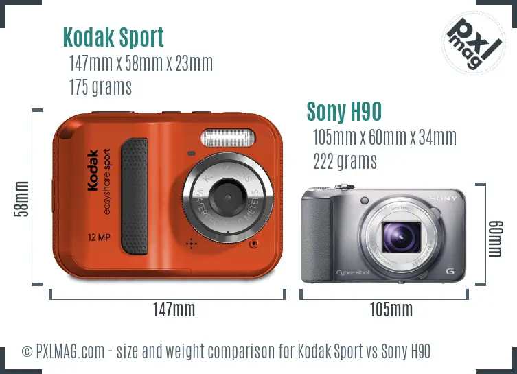 Kodak Sport vs Sony H90 size comparison