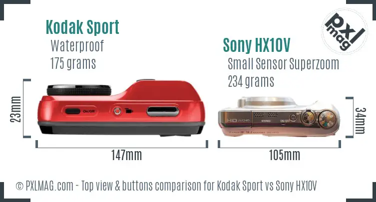 Kodak Sport vs Sony HX10V top view buttons comparison