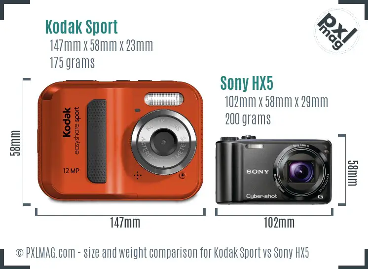 Kodak Sport vs Sony HX5 size comparison