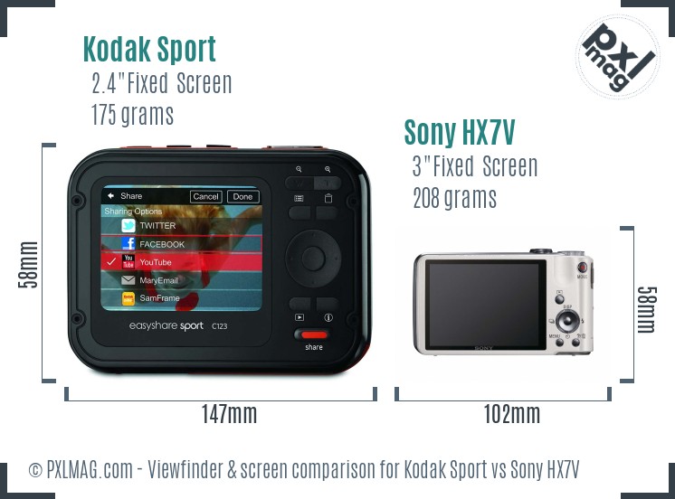 Kodak Sport vs Sony HX7V Screen and Viewfinder comparison