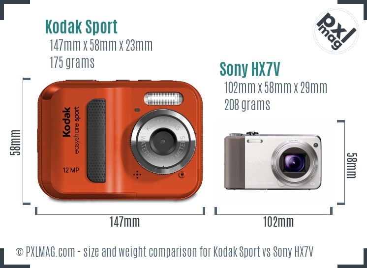 Kodak Sport vs Sony HX7V size comparison