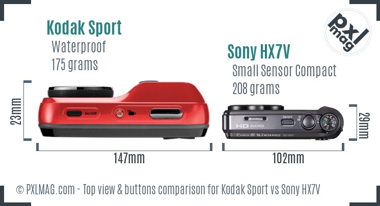 Kodak Sport vs Sony HX7V top view buttons comparison