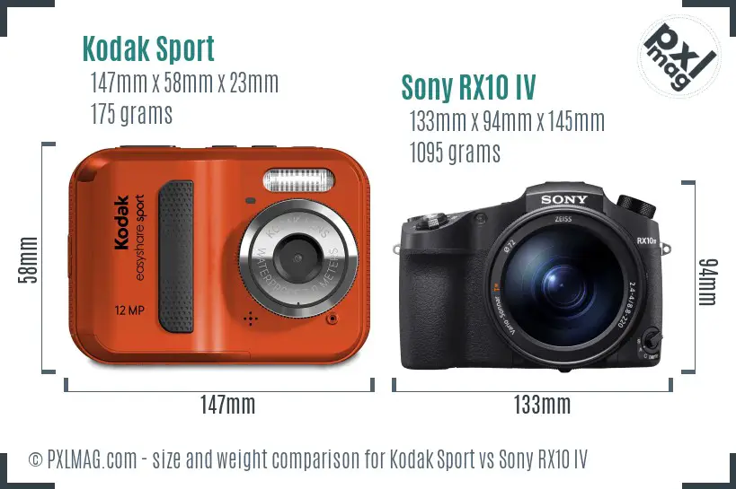 Kodak Sport vs Sony RX10 IV size comparison