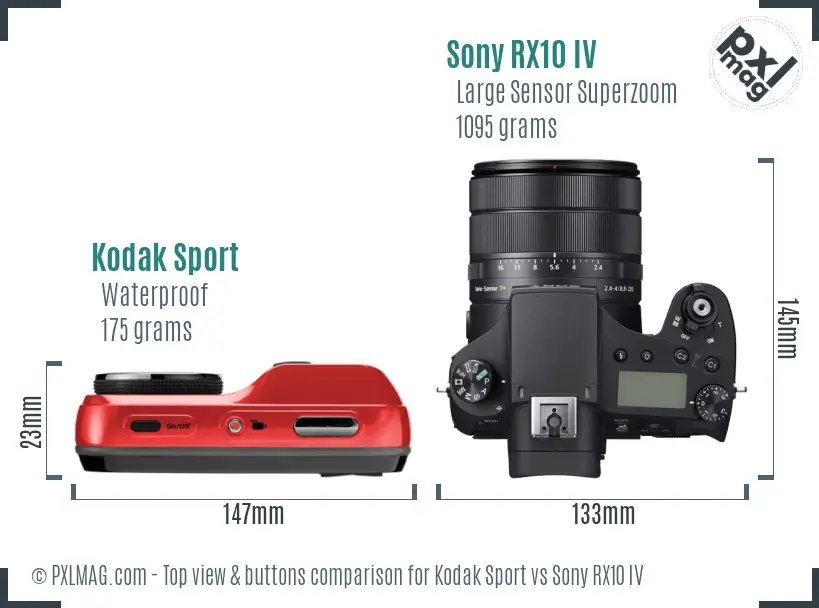 Kodak Sport vs Sony RX10 IV top view buttons comparison