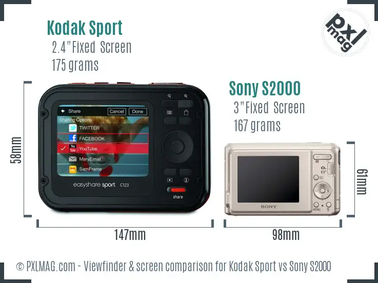 Kodak Sport vs Sony S2000 Screen and Viewfinder comparison