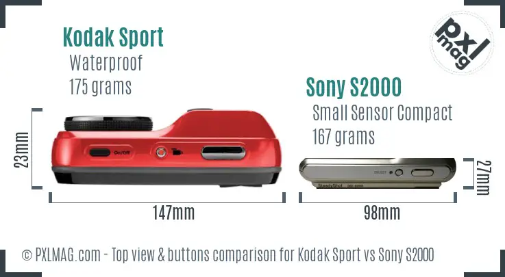 Kodak Sport vs Sony S2000 top view buttons comparison