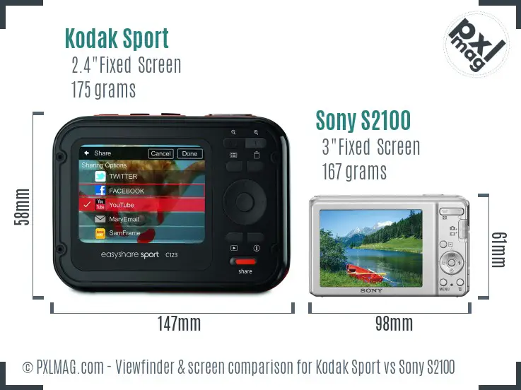 Kodak Sport vs Sony S2100 Screen and Viewfinder comparison Kodak Sport vs Sony S2100 Screen and Viewfinder comparison