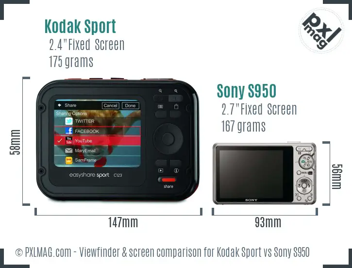 Kodak Sport vs Sony S950 Screen and Viewfinder comparison