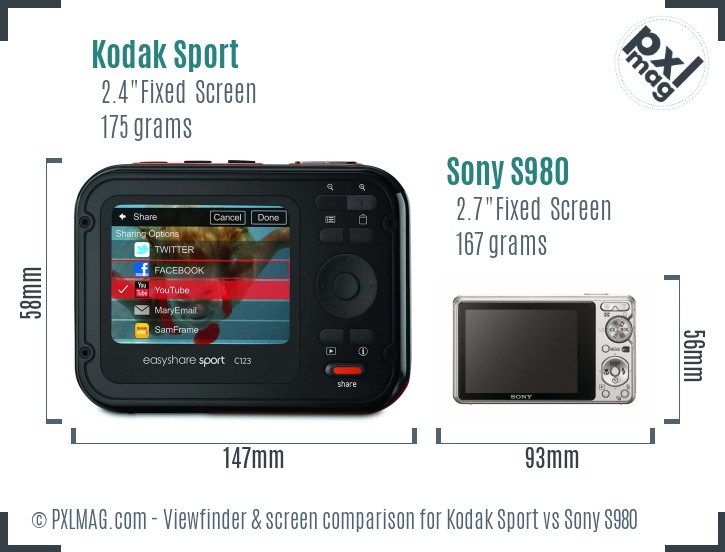 Kodak Sport vs Sony S980 Screen and Viewfinder comparison