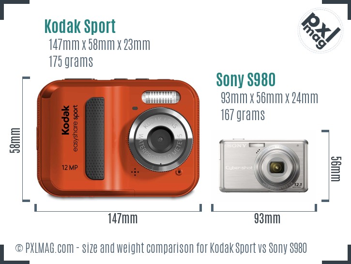 Kodak Sport vs Sony S980 size comparison