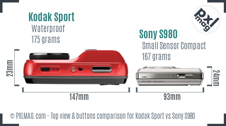 Kodak Sport vs Sony S980 top view buttons comparison