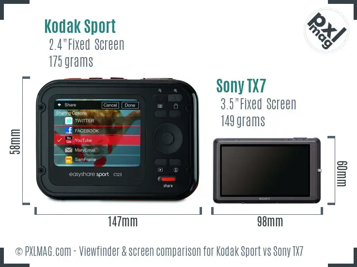 Kodak Sport vs Sony TX7 Screen and Viewfinder comparison