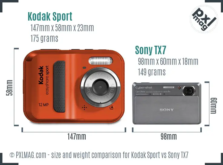 Kodak Sport vs Sony TX7 size comparison