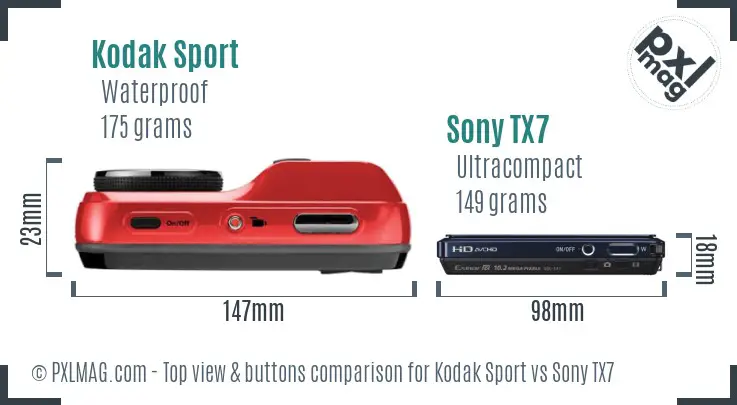 Kodak Sport vs Sony TX7 top view buttons comparison