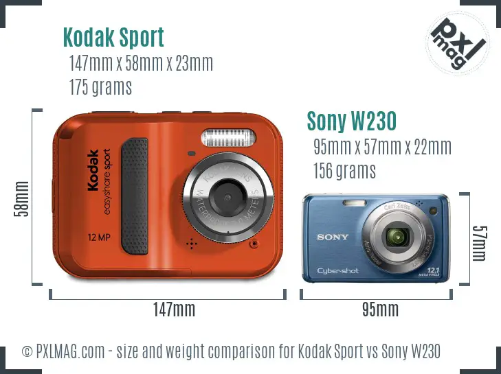 Kodak Sport vs Sony W230 size comparison