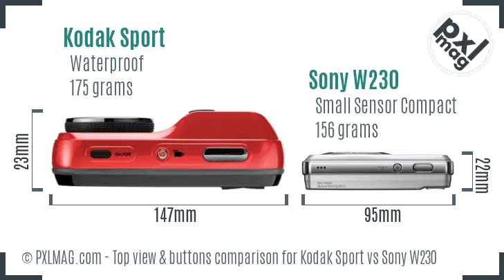 Kodak Sport vs Sony W230 top view buttons comparison