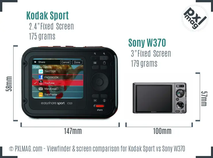 Kodak Sport vs Sony W370 Screen and Viewfinder comparison Kodak Sport vs Sony W370 Screen and Viewfinder comparison