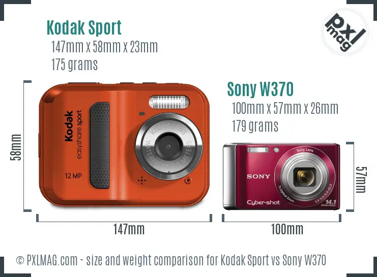 Kodak Sport vs Sony W370 size comparison Kodak Sport vs Sony W370 size comparison