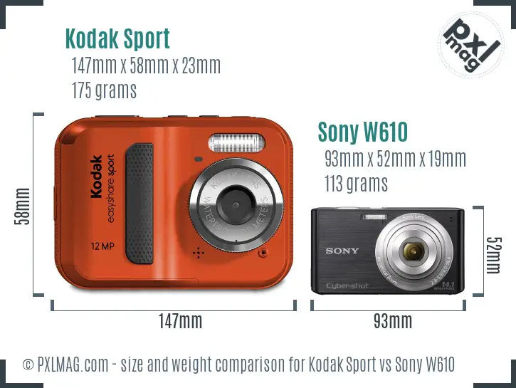 Kodak Sport vs Sony W610 size comparison Kodak Sport vs Sony W610 size comparison