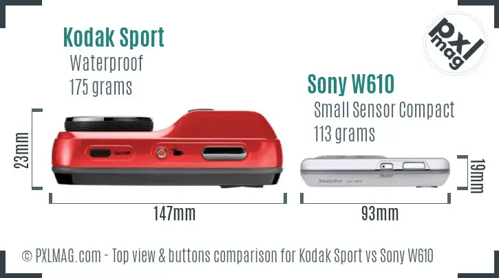Kodak Sport vs Sony W610 top view buttons comparison Kodak Sport vs Sony W610 top view buttons comparison