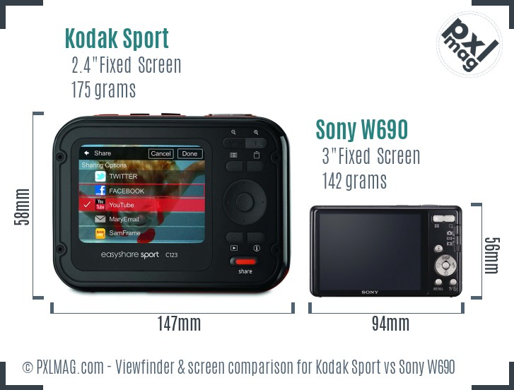 Kodak Sport vs Sony W690 Screen and Viewfinder comparison