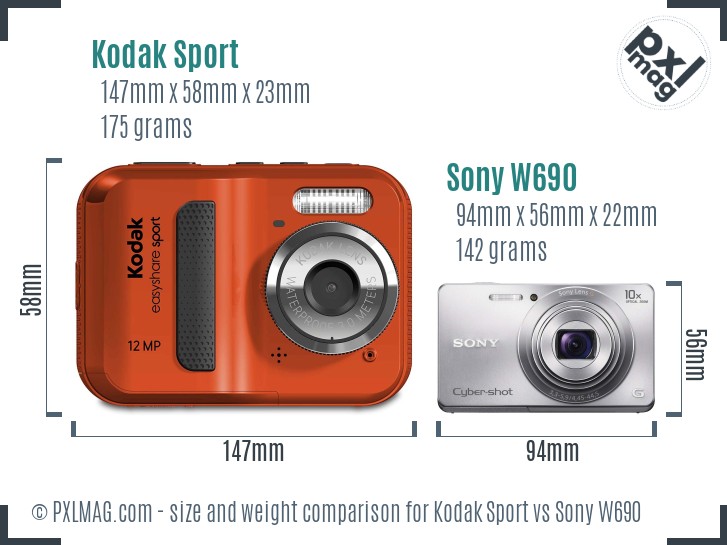 Kodak Sport vs Sony W690 size comparison