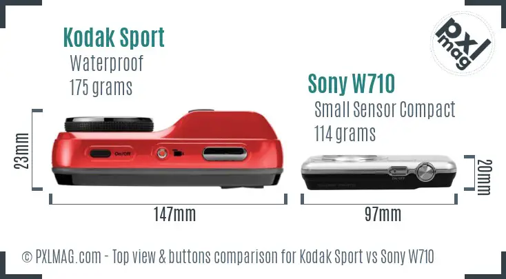 Kodak Sport vs Sony W710 top view buttons comparison