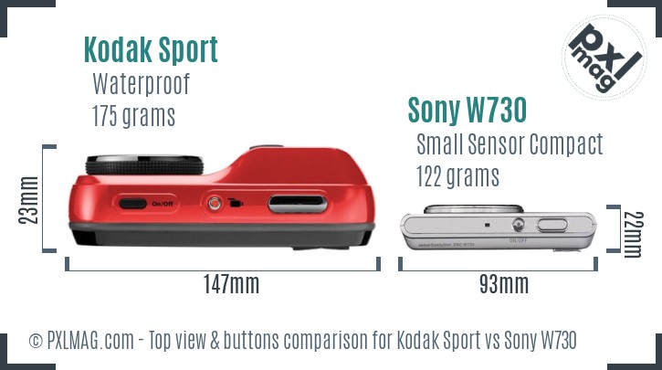 Kodak Sport vs Sony W730 top view buttons comparison
