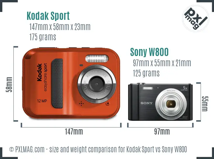 Kodak Sport vs Sony W800 size comparison