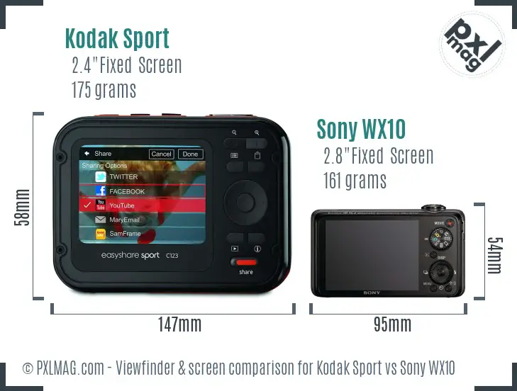 Kodak Sport vs Sony WX10 Screen and Viewfinder comparison